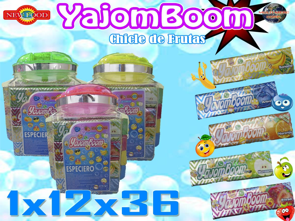 CHICLE DE FRUTAS YAJOMBOM NEW FOOD BOTE C/TATUAJE 12X36PZ