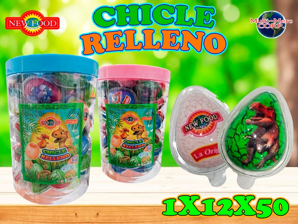 CHICLE RELLENO DINO NEW FOOD 12X50PZ