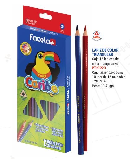 CRAYON DE MADERA FACELA CARIBE 12 COL LARGO 21223 120X12