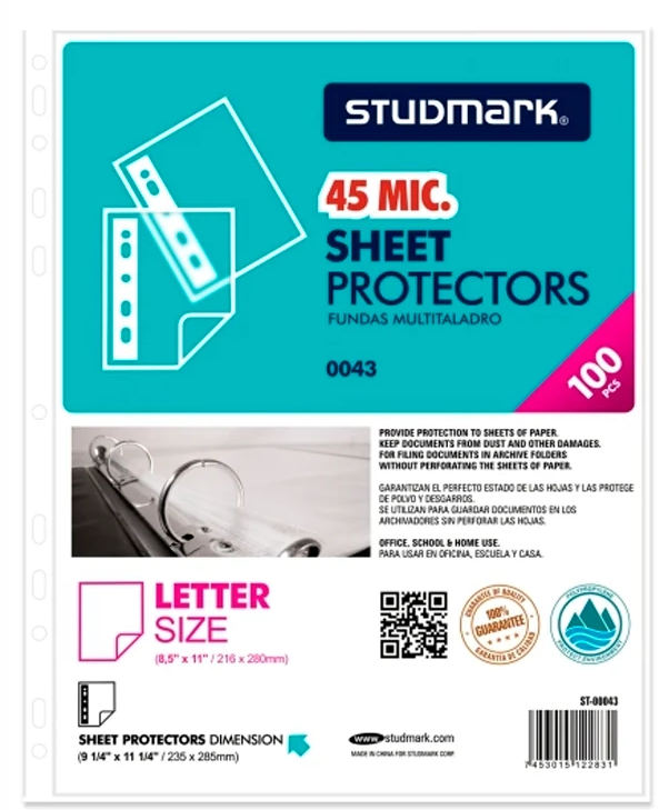 FUNDA PROTECTORA CARTA STUDMARK-00043 45MIC 20X100