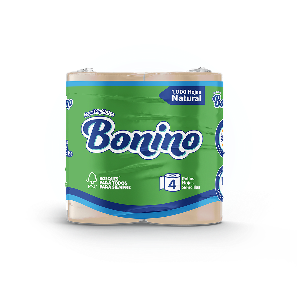 PAPEL HIGIENICO BONINO NATURAL 1000H 12X4
